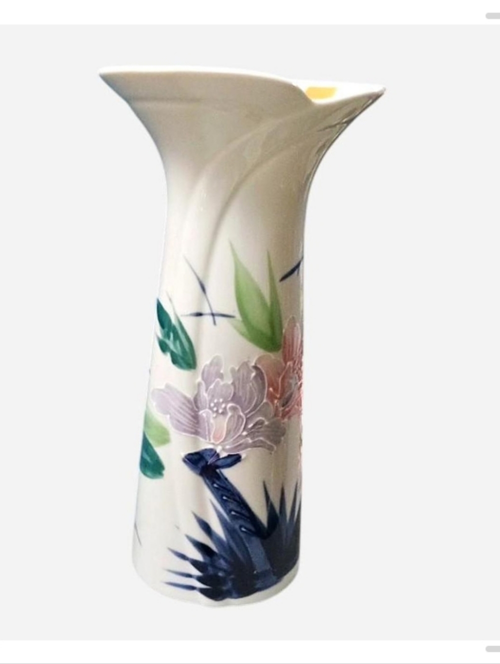 Floral Hand-Painted Ceramic Vase - White with Blue, Green & Pink